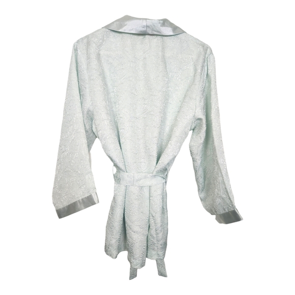 Vintage Oscar De La Renta Pink Label Seafoam Mint Paisley Textured Robe Medium - Picture 9 of 9